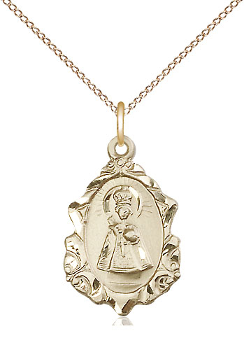 14kt Gold Filled Infant of Prague Pendant on a 18 inch Gold Filled Light Curb chain