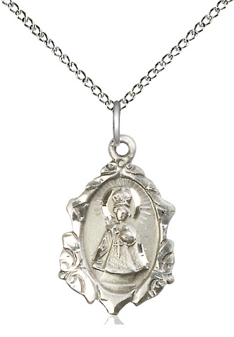 Sterling Silver Infant of Prague Pendant on a 18 inch Sterling Silver Light Curb chain