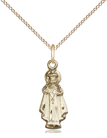 14kt Gold Filled Infant of Prague Pendant on a 18 inch Gold Filled Light Curb chain