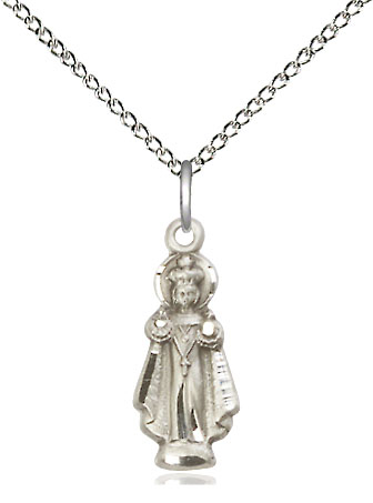 Sterling Silver Infant of Prague Pendant on a 18 inch Sterling Silver Light Curb chain