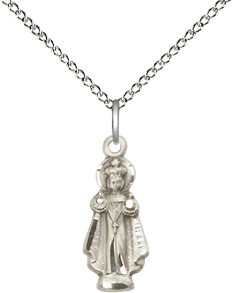 Sterling Silver Infant of Prague Pendant on a 18 inch Sterling Silver Light Curb chain