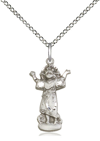 Sterling Silver Divino Nino Pendant on a 18 inch Sterling Silver Light Curb chain