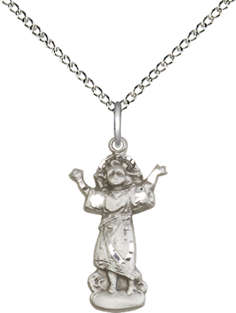 Sterling Silver Divino Nino Pendant on a 18 inch Sterling Silver Light Curb chain