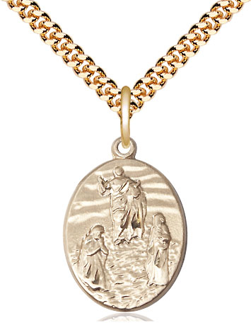 14kt Gold Filled Tranfiguration Pendant on a 24 inch Gold Plate Heavy Curb chain