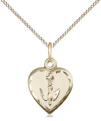 14kt Gold Filled Heart / Confirmation Pendant on a 18 inch Gold Filled Light Curb chain