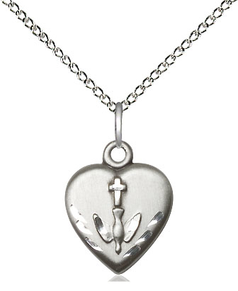 Sterling Silver Heart / Confirmation Pendant on a 18 inch Sterling Silver Light Curb chain