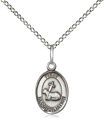 Sterling Silver First Reconciliation Pendant on a 18 inch Sterling Silver Light Curb chain