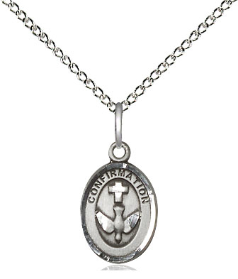 Sterling Silver Confirmation Pendant on a 18 inch Sterling Silver Light Curb chain