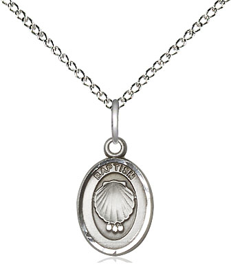 Sterling Silver Baptism Pendant on a 18 inch Sterling Silver Light Curb chain