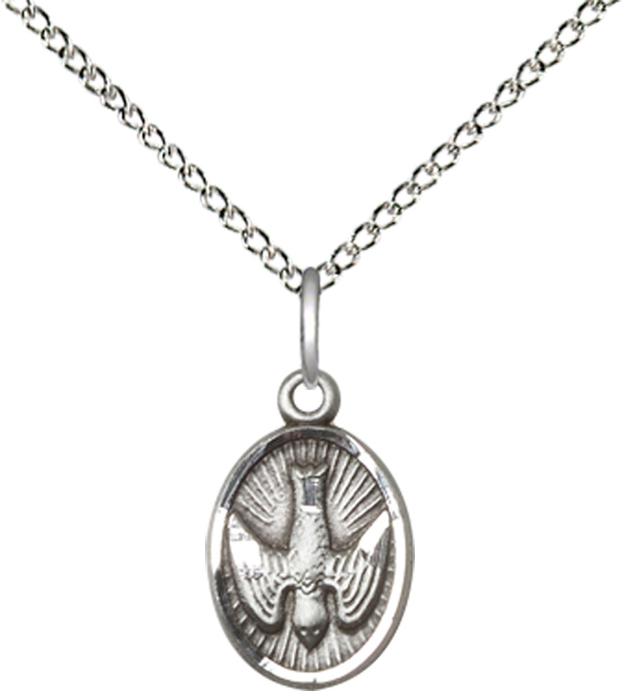 Sterling Silver Holy Spirit Pendant on a 18 inch Sterling Silver Light Curb chain