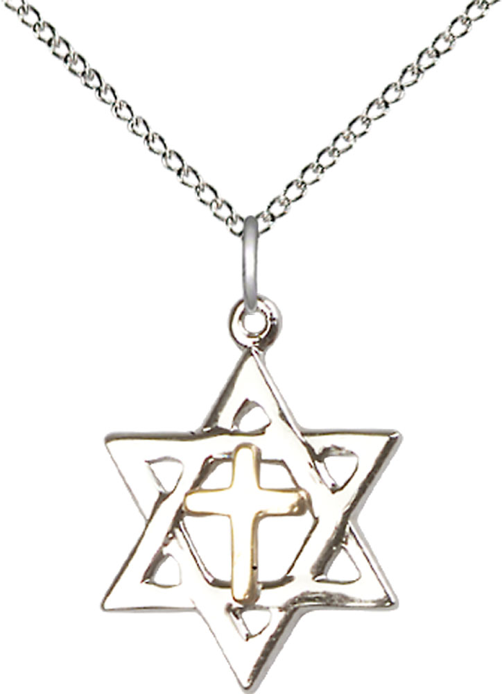 Two-Tone GF/SS Star of David Pendant on a 18 inch Sterling Silver Light Curb chain
