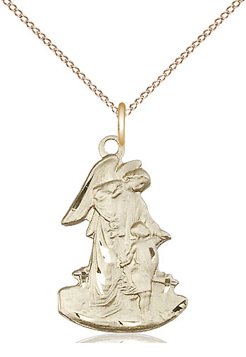 14kt Gold Filled Guardian Angel Pendant on a 18 inch Gold Filled Light Curb chain