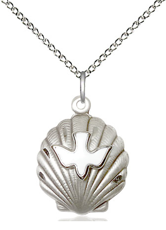 Sterling Silver Shell / Holy Spirit Pendant on a 18 inch Sterling Silver Light Curb chain