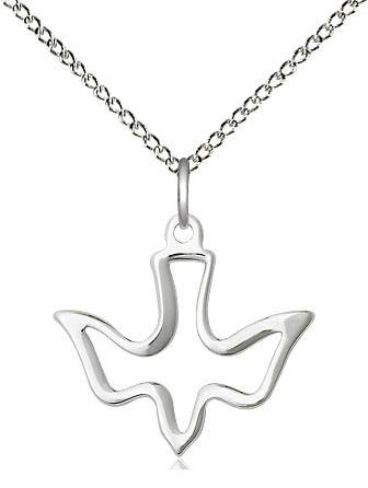 Sterling Silver Holy Spirit Pendant on a 18 inch Sterling Silver Light Curb chain