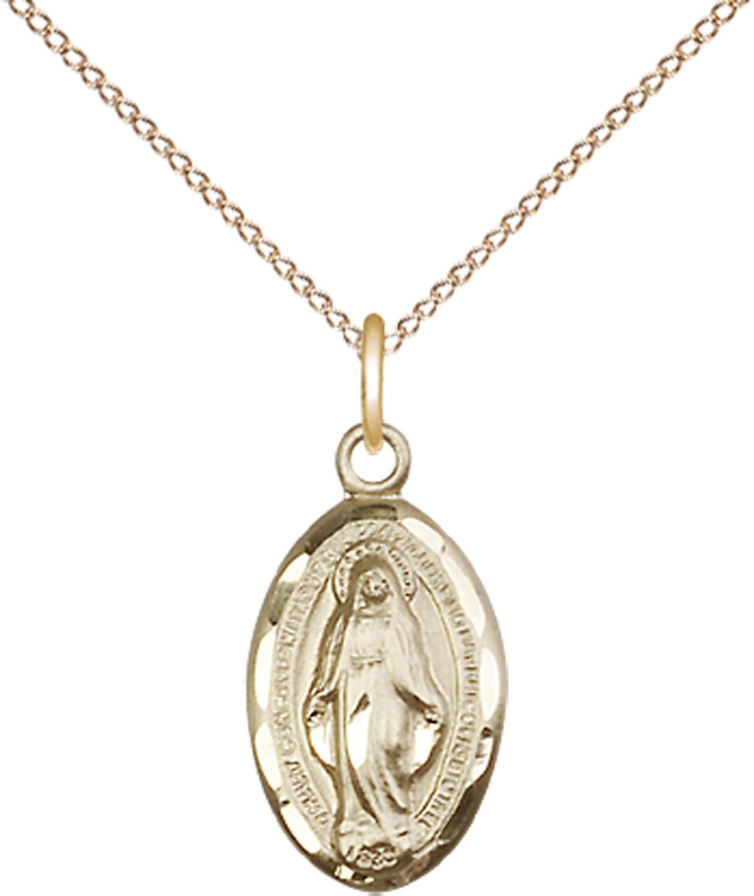 14kt Gold Filled Miraculous Pendant on a 18 inch Gold Filled Light Curb chain