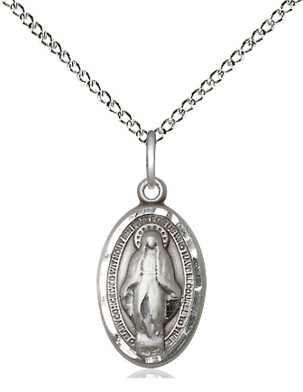 Sterling Silver Miraculous Pendant on a 18 inch Sterling Silver Light Curb chain