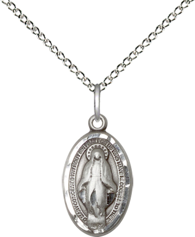 Sterling Silver Miraculous Pendant on a 18 inch Sterling Silver Light Curb chain
