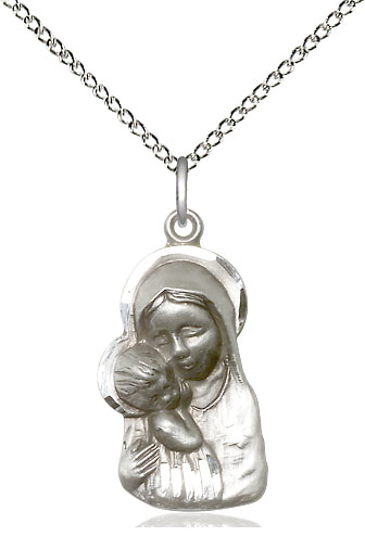 Sterling Silver Madonna &amp; Child Pendant on a 18 inch Sterling Silver Light Curb chain