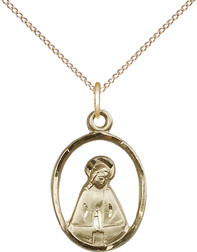 14kt Gold Filled Madonna Pendant on a 18 inch Gold Filled Light Curb chain