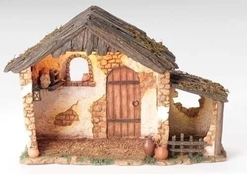 10&quot; Lited Med Resin Stable - Christmas