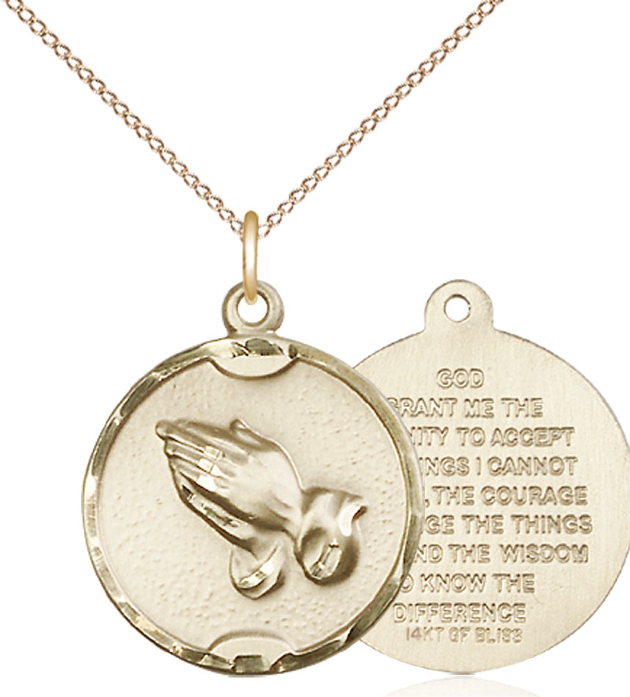 14kt Gold Filled Praying Hands Pendant on a 18 inch Gold Filled Light Curb chain