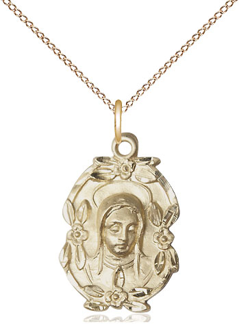 14kt Gold Filled Madonna Pendant on a 18 inch Gold Filled Light Curb chain