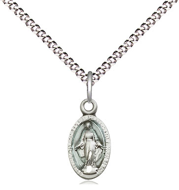 Sterling Silver Miraculous Pendant on a 18 inch Light Rhodium Light Curb chain