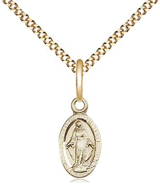 14kt Gold Filled Miraculous Pendant on a 18 inch Gold Plate Light Curb chain