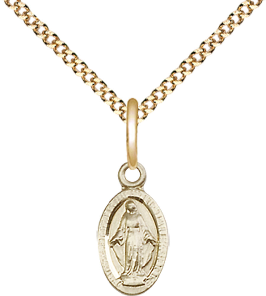 14kt Gold Filled Miraculous Pendant on a 18 inch Gold Plate Light Curb chain