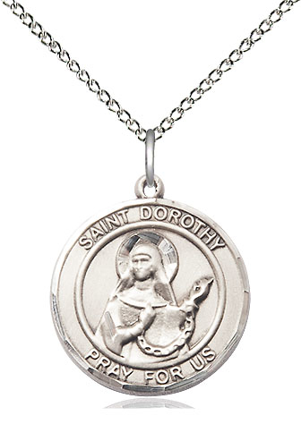 Sterling Silver Saint Dorothy Pendant on a 18 inch Sterling Silver Light Curb chain