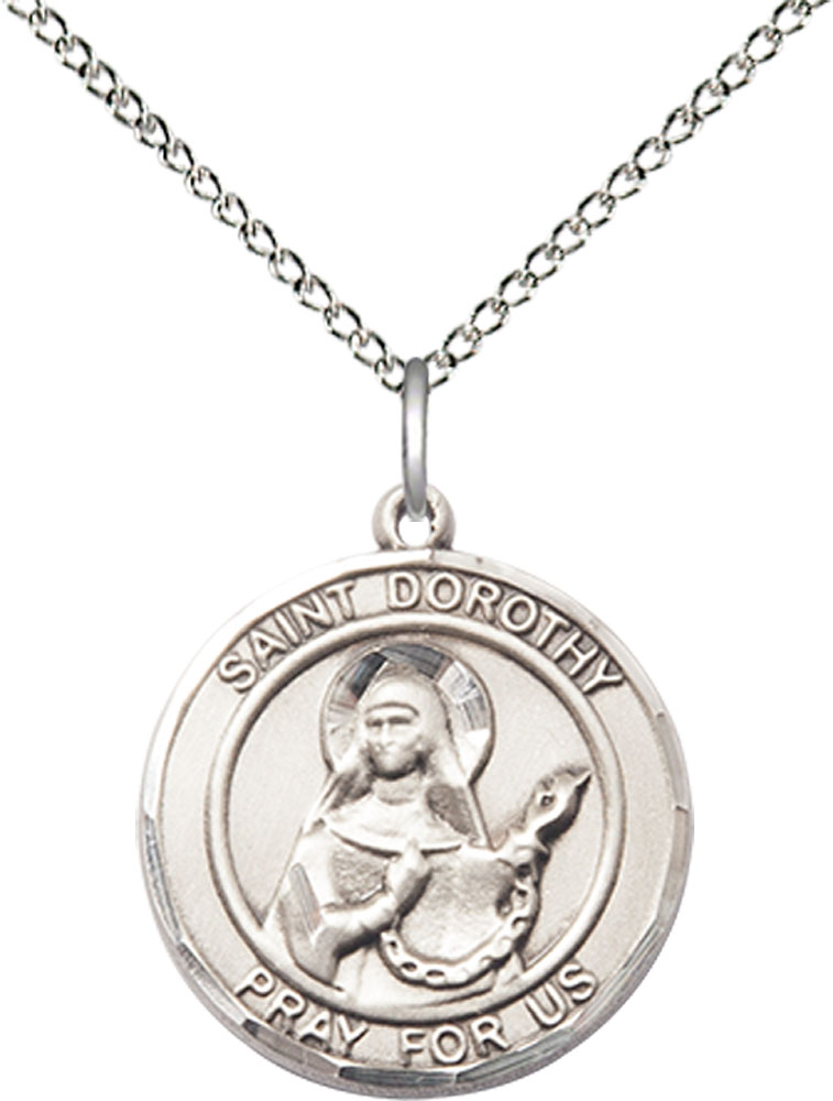 Sterling Silver Saint Dorothy Pendant on a 18 inch Sterling Silver Light Curb chain