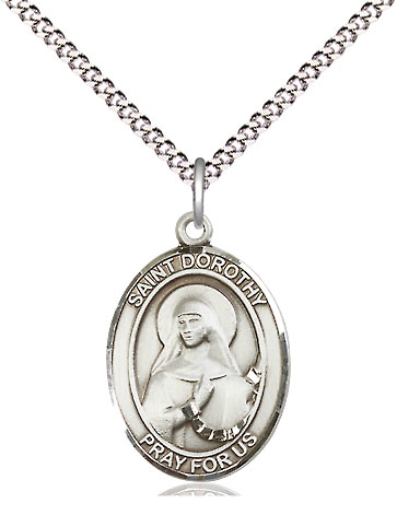 Sterling Silver Saint Dorothy Pendant on a 18 inch Light Rhodium Light Curb chain