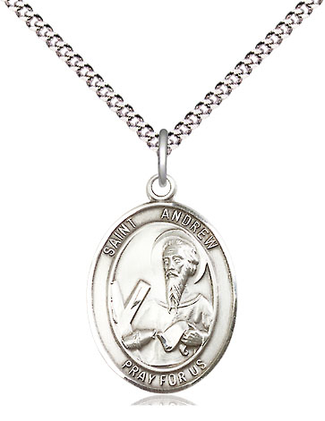 Sterling Silver Saint Andrew the Apostle Pendant on a 18 inch Light Rhodium Light Curb chain