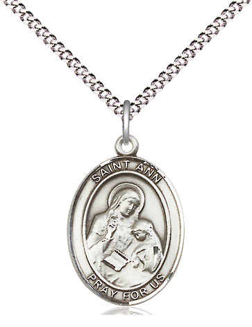 Sterling Silver Saint Ann Pendant on a 18 inch Light Rhodium Light Curb chain