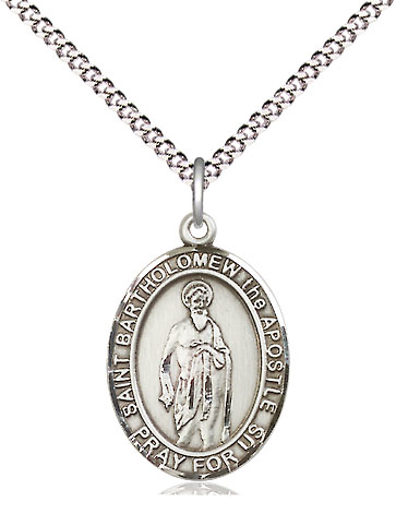 Sterling Silver Saint Bartholomew the Apostle Pendant on a 18 inch Light Rhodium Light Curb chain