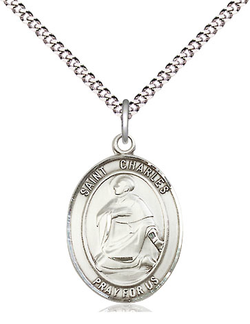 Sterling Silver Saint Charles Borromeo Pendant on a 18 inch Light Rhodium Light Curb chain