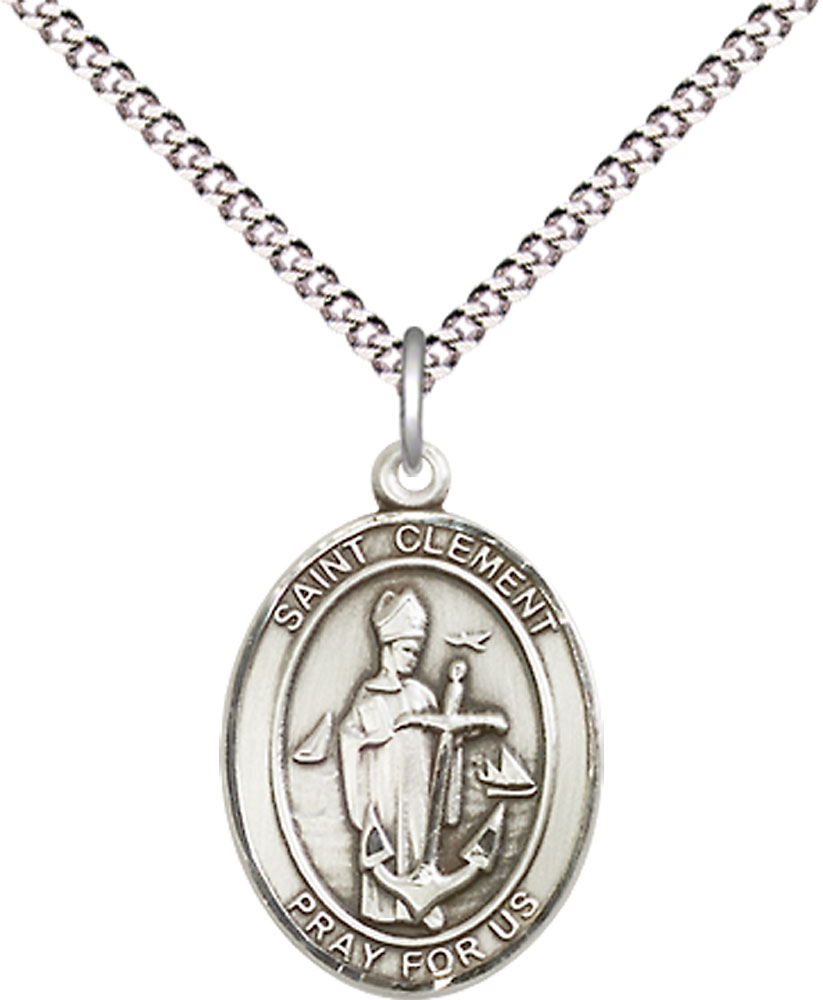 Sterling Silver Saint Clement Pendant on a 18 inch Light Rhodium Light Curb chain