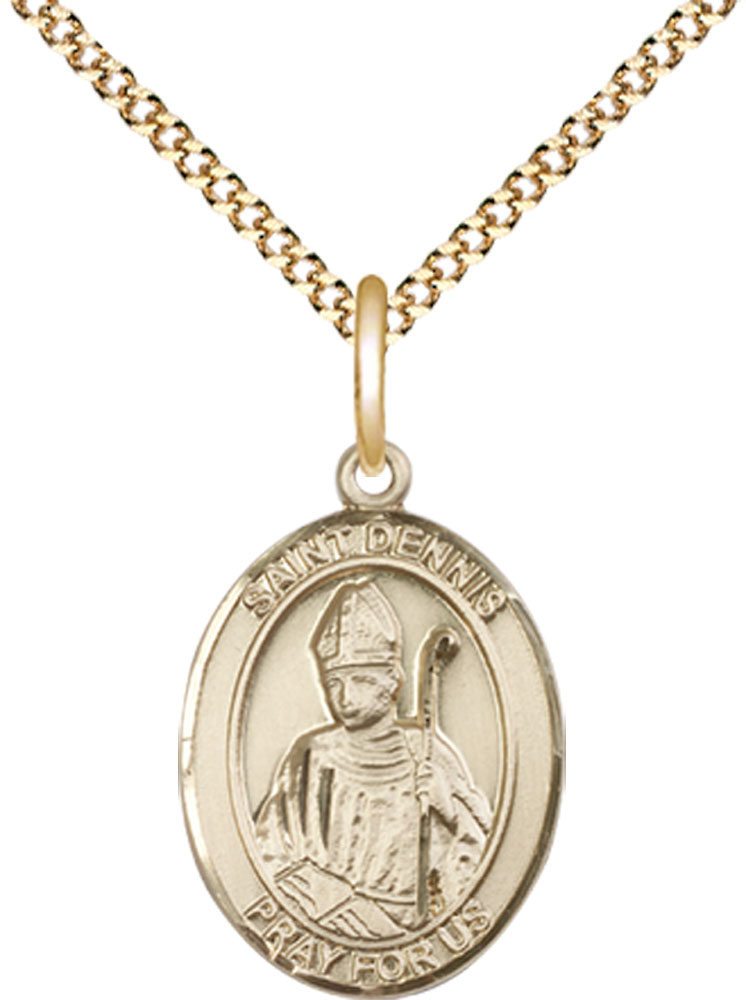14kt Gold Filled Saint Dennis Pendant on a 18 inch Gold Plate Light Curb chain
