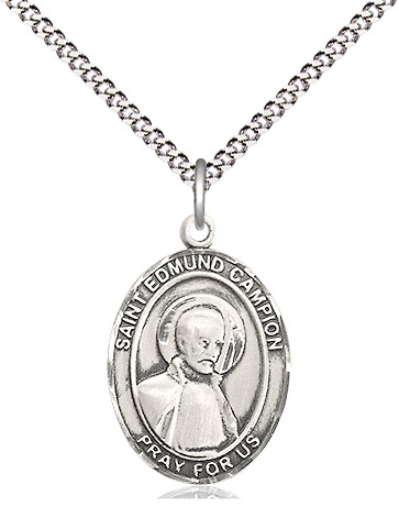 Sterling Silver Saint Edmund Campion Pendant on a 18 inch Light Rhodium Light Curb chain