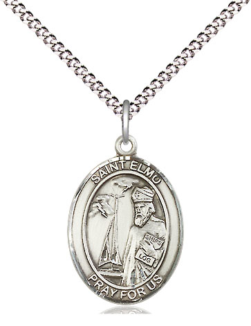 Sterling Silver Saint Elmo Pendant on a 18 inch Light Rhodium Light Curb chain