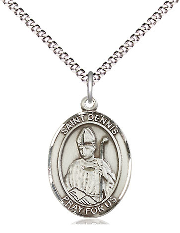 Sterling Silver Saint Dennis Pendant on a 18 inch Light Rhodium Light Curb chain