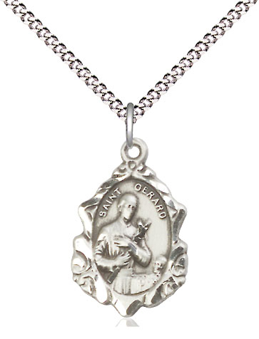 Sterling Silver Saint Gerard Pendant on a 18 inch Light Rhodium Light Curb chain