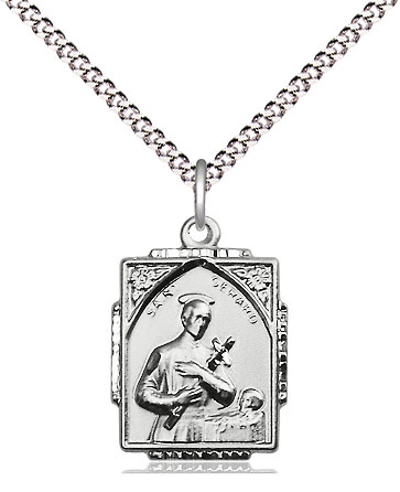 Sterling Silver Saint Gerard Pendant on a 18 inch Light Rhodium Light Curb chain