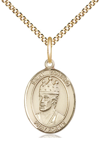 14kt Gold Filled Saint Edward the Confessor Pendant on a 18 inch Gold Plate Light Curb chain