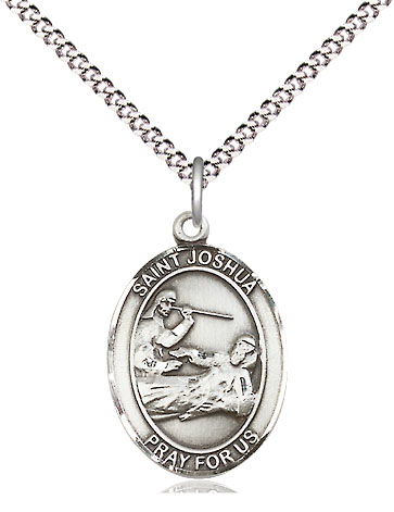 Sterling Silver Saint Joshua Pendant on a 18 inch Light Rhodium Light Curb chain