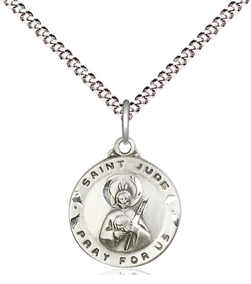 Sterling Silver Saint Jude Pendant on a 18 inch Light Rhodium Light Curb chain