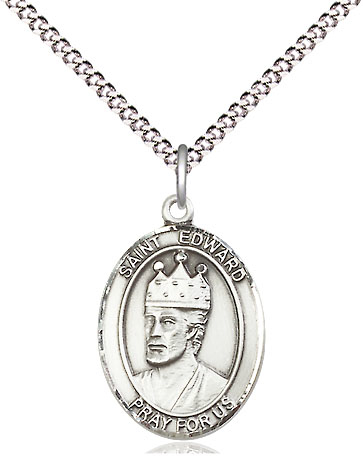 Sterling Silver Saint Edward the Confessor Pendant on a 18 inch Light Rhodium Light Curb chain