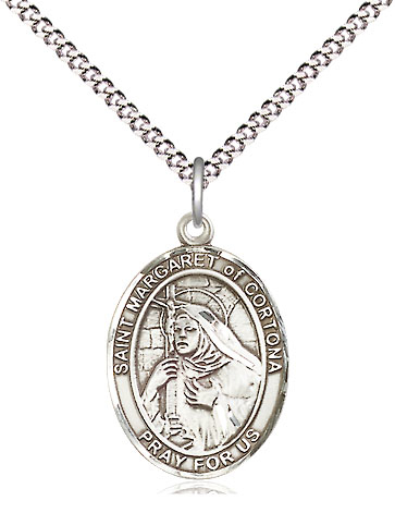 Sterling Silver Saint Margaret of Cortona Pendant on a 18 inch Light Rhodium Light Curb chain