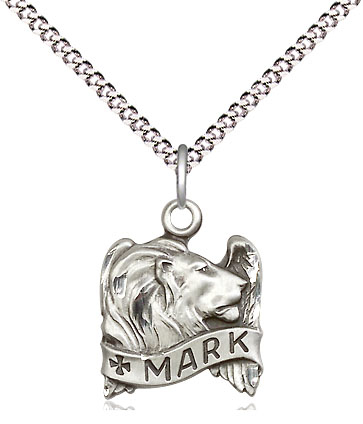 Sterling Silver Saint Mark the Evangelist Pendant on a 18 inch Light Rhodium Light Curb chain