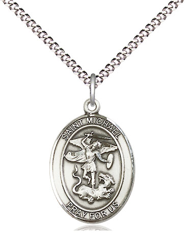 Sterling Silver Saint Michael the Archangel Pendant on a 18 inch Light Rhodium Light Curb chain